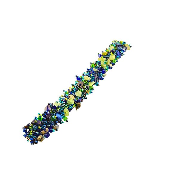 Handmade Blue Green Beaded Bracelet with Glass Crystals and Gemstone Chips - Picture 4 of 7